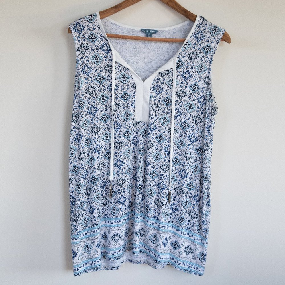 Fleur Bleue Moroccan Pattern Sleeveless Tassel Top - Picture 1 of 8
